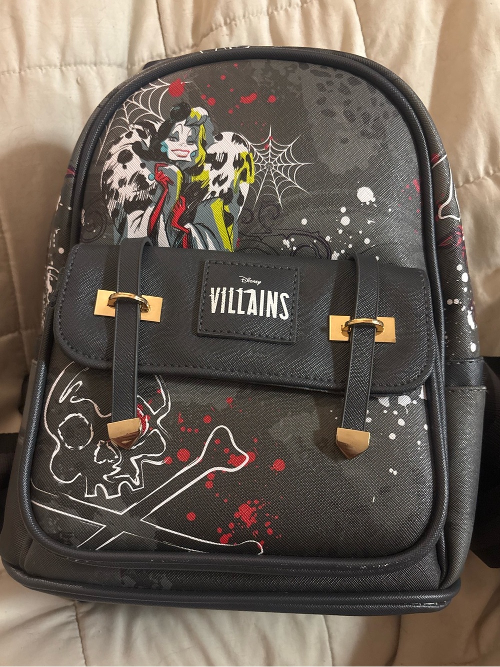 Disney Villains Black Mini Backpack with Gold Hardware and Red Accents